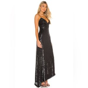 NWT Retrofete Violet Black Sequin Asymmetric Lace-up Maxi Side-slit Gown